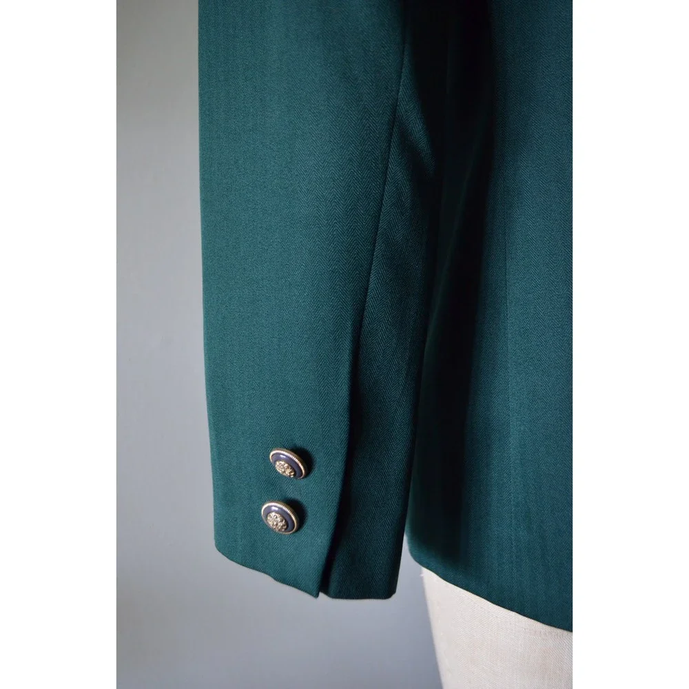 Vintage 80s Dark Green tailored green Woman Double breasted blazer - Picture 4 of 8